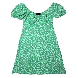 Streetwear Society Floral Short Sleeve Mini Dress Lime Green & White Small